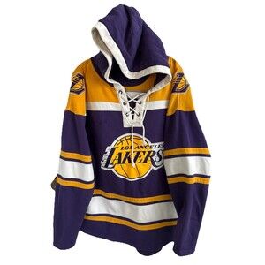 VGUC Los Angeles Lakers 47 Brand Superior Lacer Pullover Fleece Hoodie Sz Large